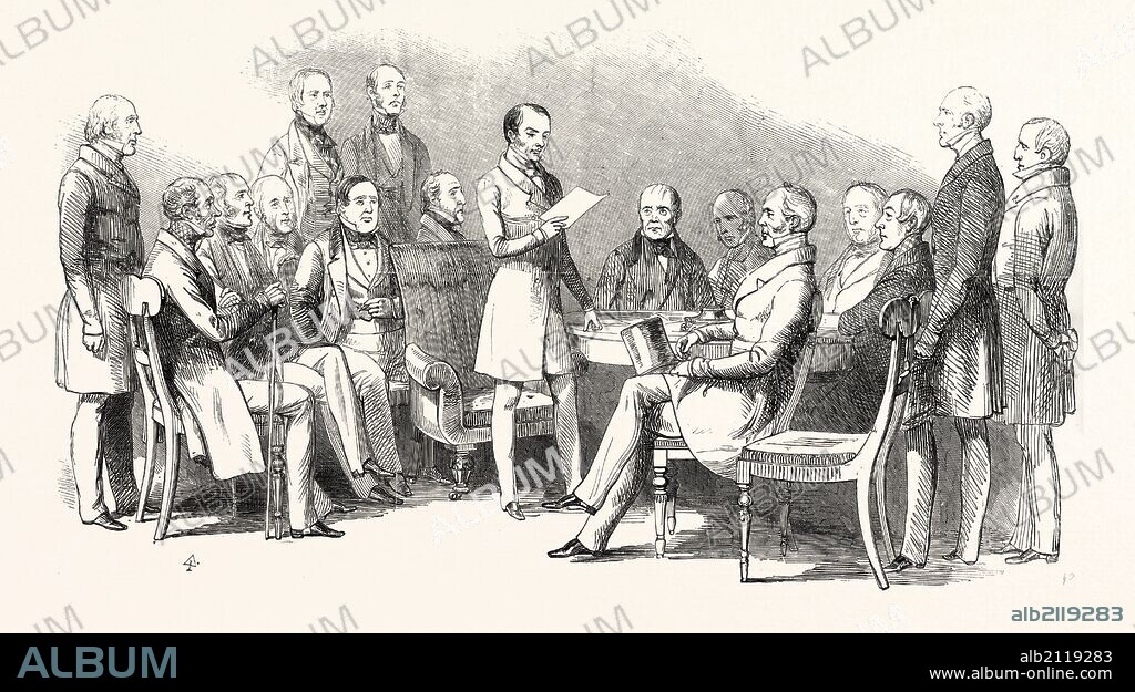 HER MAJESTY'S CABINET MINISTERS: MR. MACAULEY, EARL GREY, SIR GEORGE GREY, MR. CHARLES WOOD, LORD MORPETH, LORD COTTENHAM, THE MARQUIS OF CLANRICARDE, LORD CAMPBELL, LORD JOHN RUSSELL, THE MARQUIS OF LANDSDOWNE, MR. LABOUCHERE, LORD PALMERSTON, LORD MINTO, THE EARL OF AUCKLAND, THE EARL OF CLARENDON, SIR JOHN CAM HOBHOUSE. 1846.