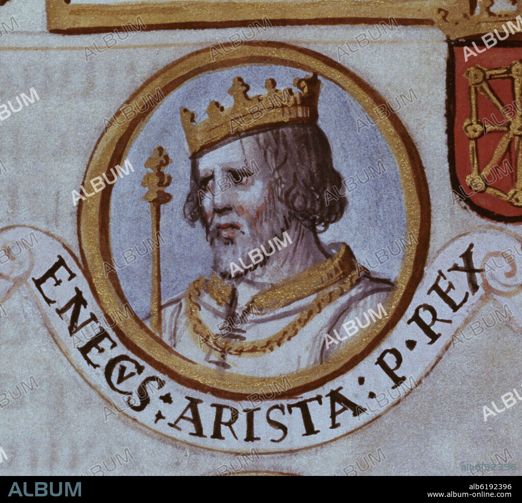 ALONSO DE CARTAGENA. GENEALOGIA DE LOS REYES DE ESPAÑA - IÑIGO ARISTA (770-852) REY DE PAMPLONA - MINIATURA DEL SIGLO XVI -.
