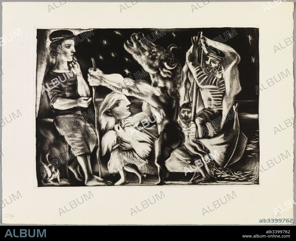Pablo Picasso / 'Minotauro ciego guiado por una niña' , 1934, Aguatinta, 24,7 x 34,7 cm.