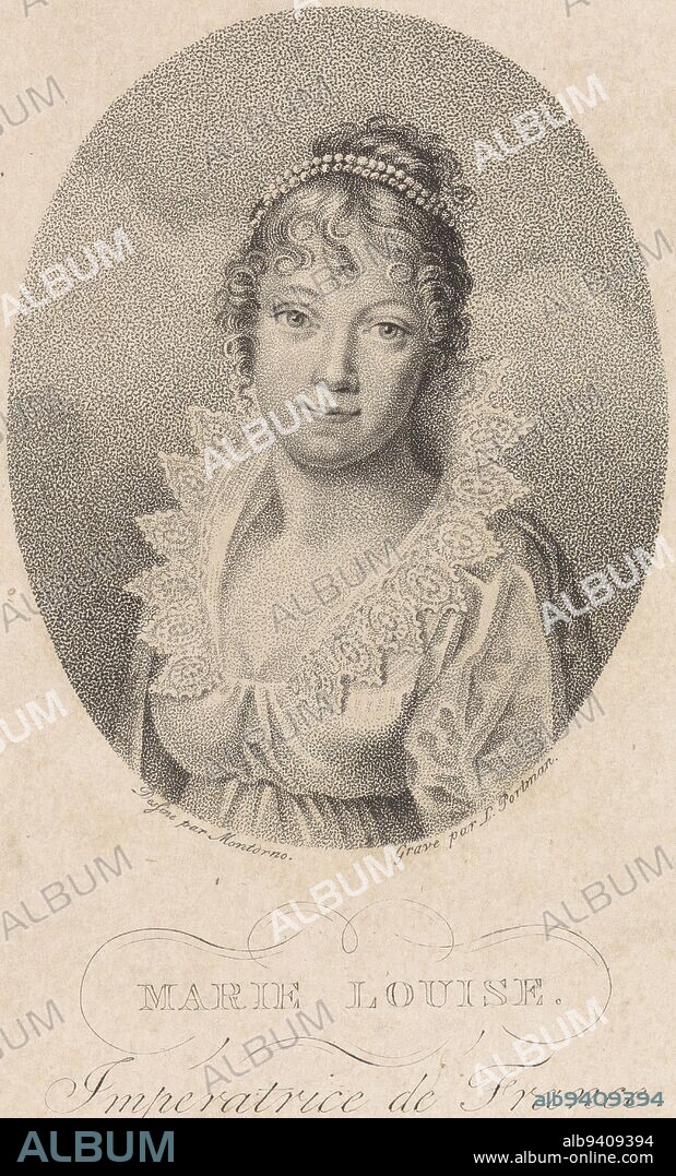 Portrait of Marie Louise of Austria, Empress of France, print maker: Ludwig Gottlieb Portman, (mentioned on object), intermediary draughtsman: Montorno, (mentioned on object), publisher: Evert Maaskamp, (mentioned on object), Amsterdam, 1794 - 1828, paper, h 188 mm - w 137 mm.