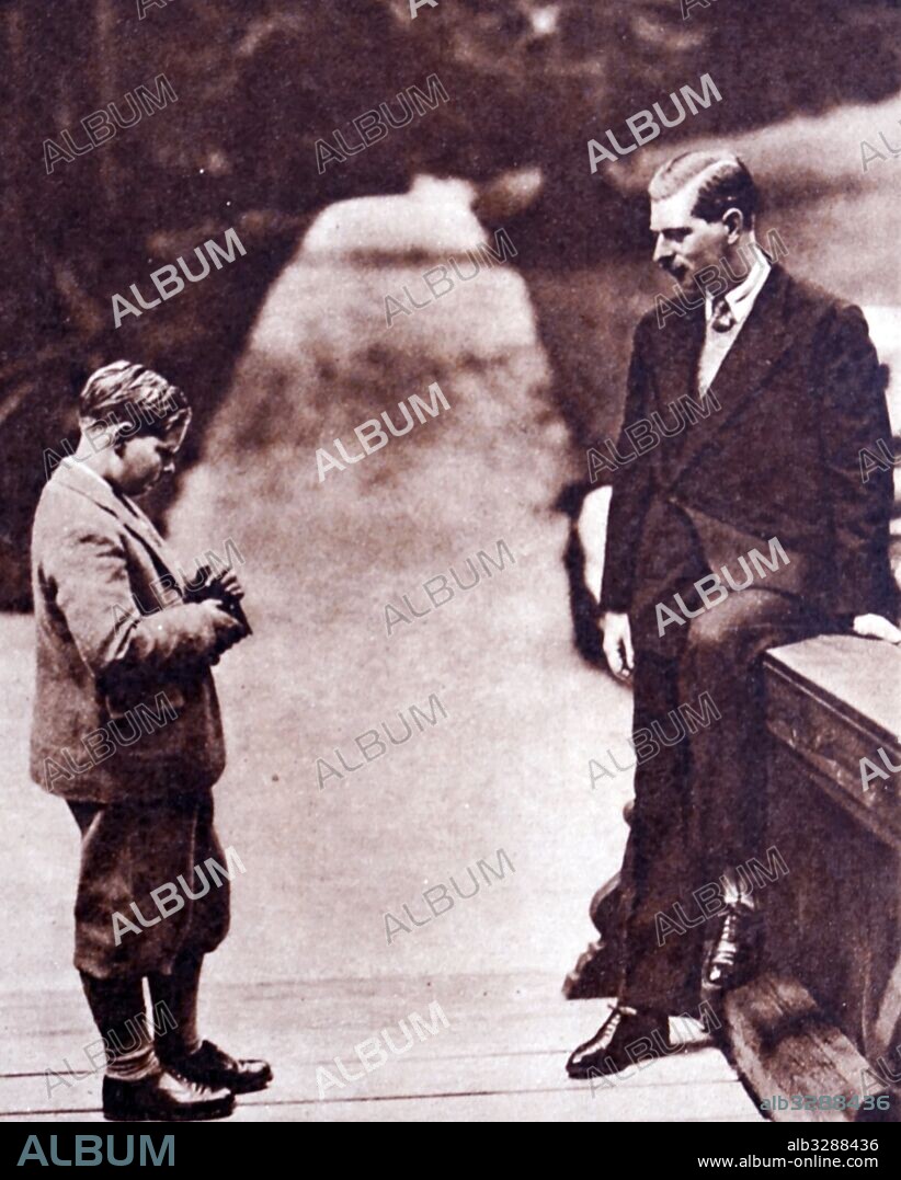 Photograph of Michael I of Romania (1921-) with his father King Carol II (1893-1953). Dated 20th Century.