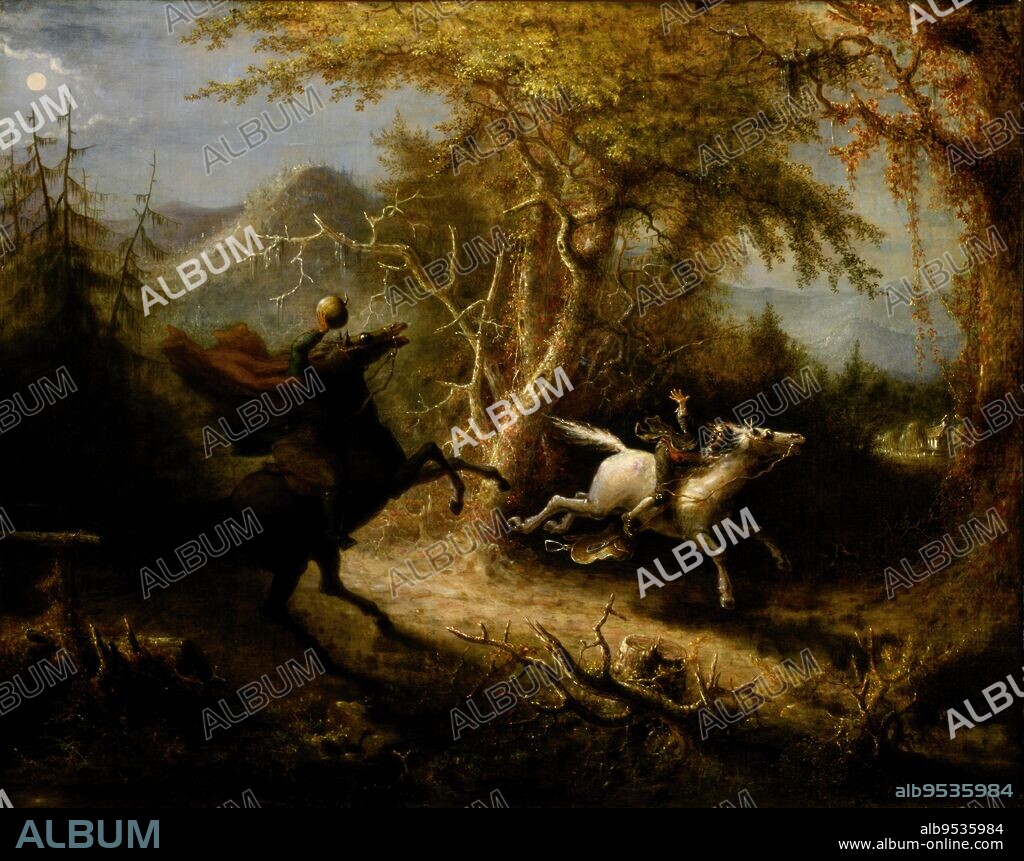 JOHN QUIDOR. The Headless Horseman Pursuing Ichabod Crane. oil on canvas. Date: 1858.