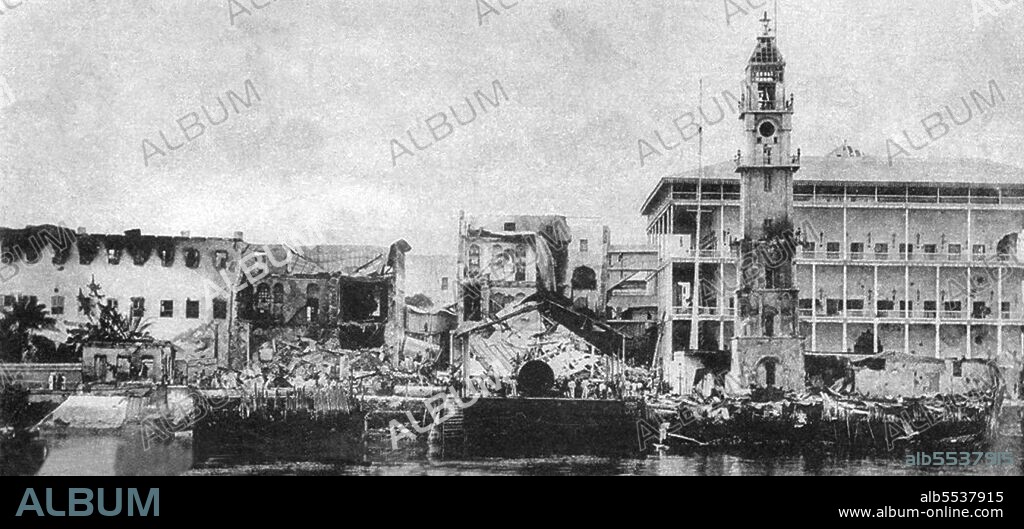 The Anglo-Zanzibar War was fought between the United Kingdom and the Zanzibar Sultanate on 27 August 1896. The conflict lasted around 40 minutes, and is the shortest war in history. The immediate cause of the war was the death of the pro-British Sultan Hamad bin Thuwaini on 25 August 1896 and the subsequent succession of Sultan Khalid bin Barghash. The British authorities preferred Hamud bin Muhammed, who was more favourable to British interests, as sultan. In accordance with a treaty signed in 1886, a condition for accession to the sultanate was that the candidate obtain the permission of the British consul, and Khalid had not fulfilled this requirement. The British considered this a casus belli and sent an ultimatum to Khalid demanding that he order his forces to stand down and leave the palace. In response, Khalid called up his palace guard and barricaded himself inside the palace. The ultimatum expired at 09:00 East Africa Time (EAT) on 27 August, by which time the British had gathered three cruisers, two gunboats, 150 marines and sailors, and 900 Zanzibaris in the harbour area. The Royal Navy contingent were under the command of Rear-Admiral Harry Rawson whilst their Zanzibaris were commanded by Brigadier-General Lloyd Mathews of the Zanzibar army (who was also the First Minister of Zanzibar). Around 2,800 Zanzibaris defended the palace; most were recruited from the civilian population, but they also included the sultan's palace guard and several hundred of his servants and slaves. The defenders had several artillery pieces and machine guns which were set in front of the palace sighted at the British ships. A bombardment which was opened at 09:02 set the palace on fire and disabled the defending artillery. A small naval action took place with the British sinking a Zanzibari royal yacht and two smaller vessels, and some shots were fired ineffectually at the pro-British Zanzibari troops as they approached the palace. The flag at the palace was shot down and fire ceased at 09:40. The sultan's forces sustained roughly 500 casualties, while only one British sailor was injured. Sultan Khalid received asylum in the German consulate before escaping to German East Africa (in the mainland part of present Tanzania). The British quickly placed Sultan Hamud in power at the head of a puppet government. The war marked the end of the Zanzibar Sultanate as a sovereign state and the start of a period of heavy British influence.