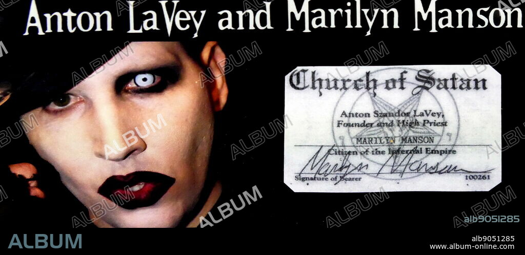 Marilyn Manson's Church of Satan membership card. The Church of Satan was founded by Anton Szandor LaVey (1930-1997) an American author, musician, and occultist.