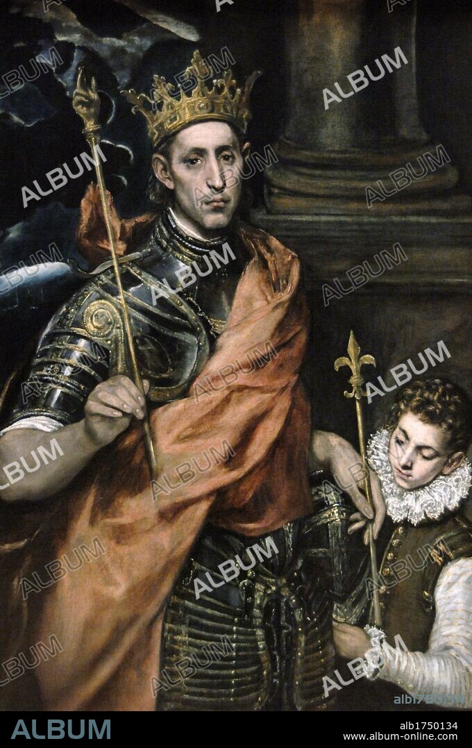ARTE MANIERISTA. ESPAÑA. EL GRECO (Doménikos Theotokópoulos) (Candía, 1541-Toledo, 1614). Pintor cretense representante de la última fase del Manierismo. "SAN LUIS REY DE FRANCIA Y UN PAJE" 1585-1590. Museo del Louvre. París. Francia.