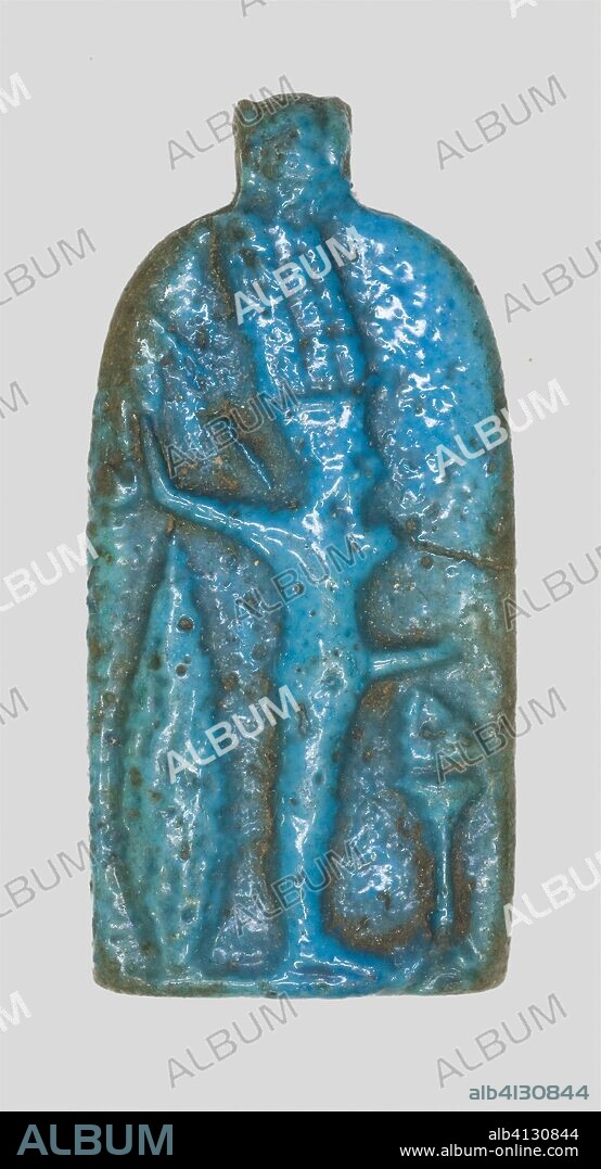ANCIENT EGYPTIAN. Amulet of the God Amun-Ra Kamutef. Egyptian. Date: 664 BC-332 BC. Dimensions: 4.8 × 2.5 × 0.6 cm (1 7/8 × 1 × 1/4 in.). Faience. Origin: Egypt.