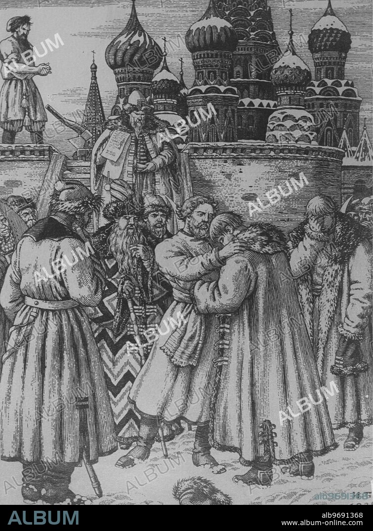 Illustration by I.Bilibin to "The song about Taar Ivan Vasilievich and the Merchant KIalashnivok.". 16th Century. Supplied By: SCRSS - Society for Co-operation in Russian & Soviet Studies.