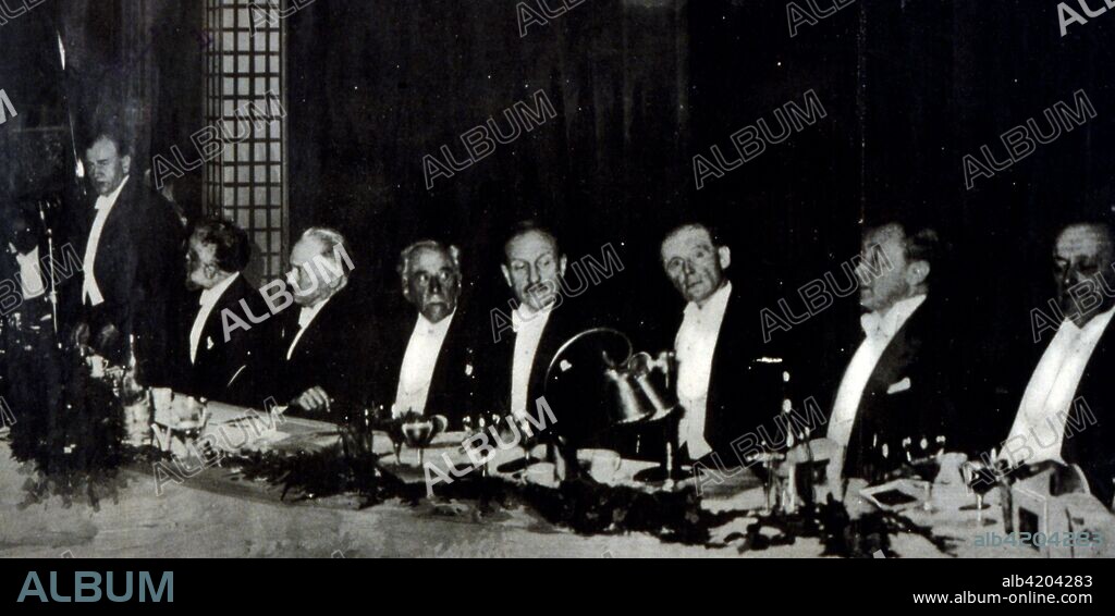 Edouard Daladier (1884 – 1970) French politician and the Prime Minister of France at the start of the Second World War. Speaking at a Press dinner in 1938.