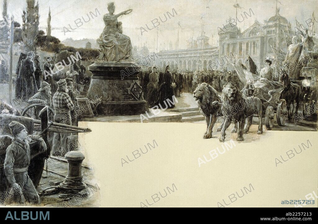 DIONISIO BAIXERAS VERDAGUER. DIONIS BAIXERAS I VERDAGUER. PINTOR ESPAÑOL. 1862 - 1943. ALEGORIA DE LA EXPOSICION DE BARCELONA EN 1888. MUSEO DE ARTE MODERNO. BARCELONA.