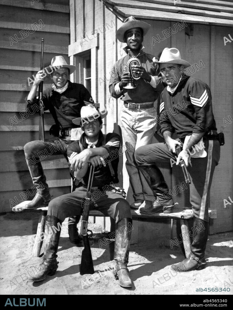 DEAN MARTIN, FRANK SINATRA, PETER LAWFORD and SAMMY DAVIS JR in SERGEANTS 3, 1962, directed by JOHN STURGES. Copyright UNITED ARTISTS.