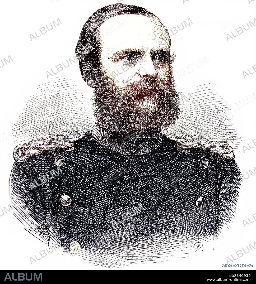 Friedrich Alexander Graf von Bismarck-Bohlen, also Frederick v. Bismarck-Bohlen, June 25, 1818 - May 9, 1894, was a Prussian general of the cavalry, in the Franco-Prussian War of 1870/1871 / Friedrich Alexander Graf von Bismarck-Bohlen, auch Friedrich v. Bismarck-Bohlen, 25. Juni 1818 - 9. Mai 1894, war ein preuüischer General der Kavallerie, im Deutsch-Franzsischen Krieg von 1870/1871, historical, digital improved reproduction of an original from the 19th century / digitale Reproduktion einer Originalvorlage aus dem 19. Jahrhundert, Originaldatum nicht bekannt, Kolorierung, koloriert, handkoloriert, Hand-colouring, hand coloured, colored.