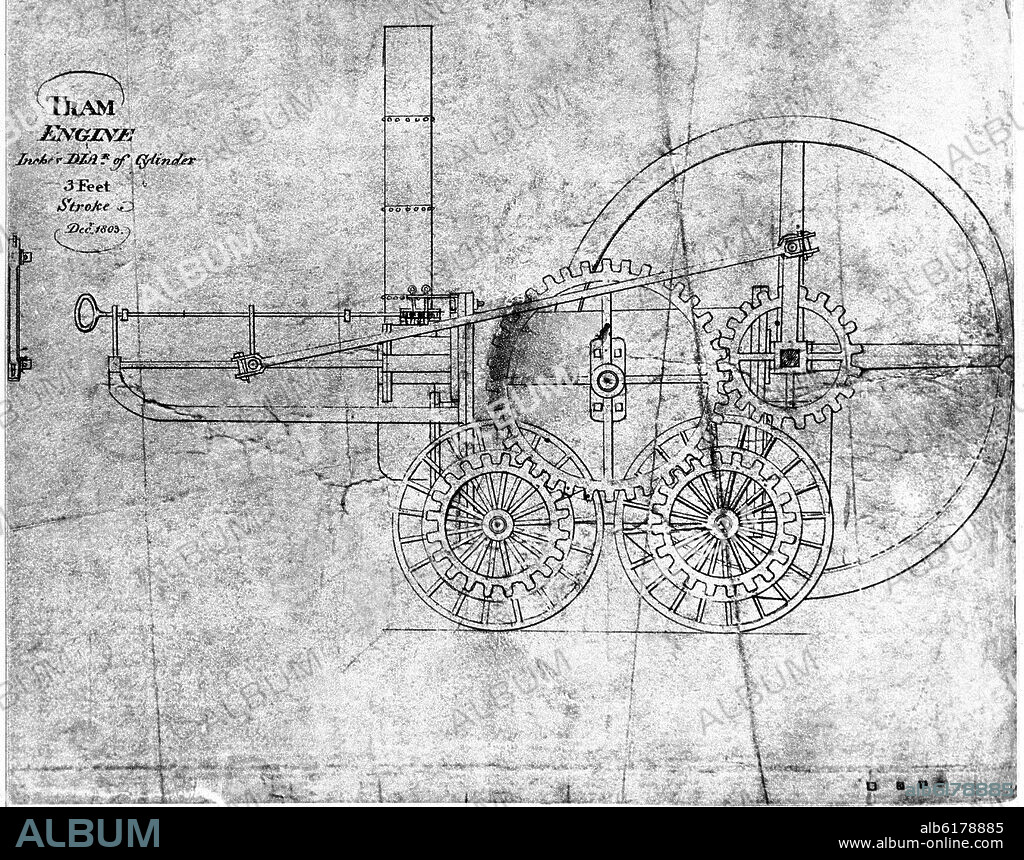 STEAM LOCOMOTIVE, INVENTION OF RICHARD TREVITHICK IN 1804.