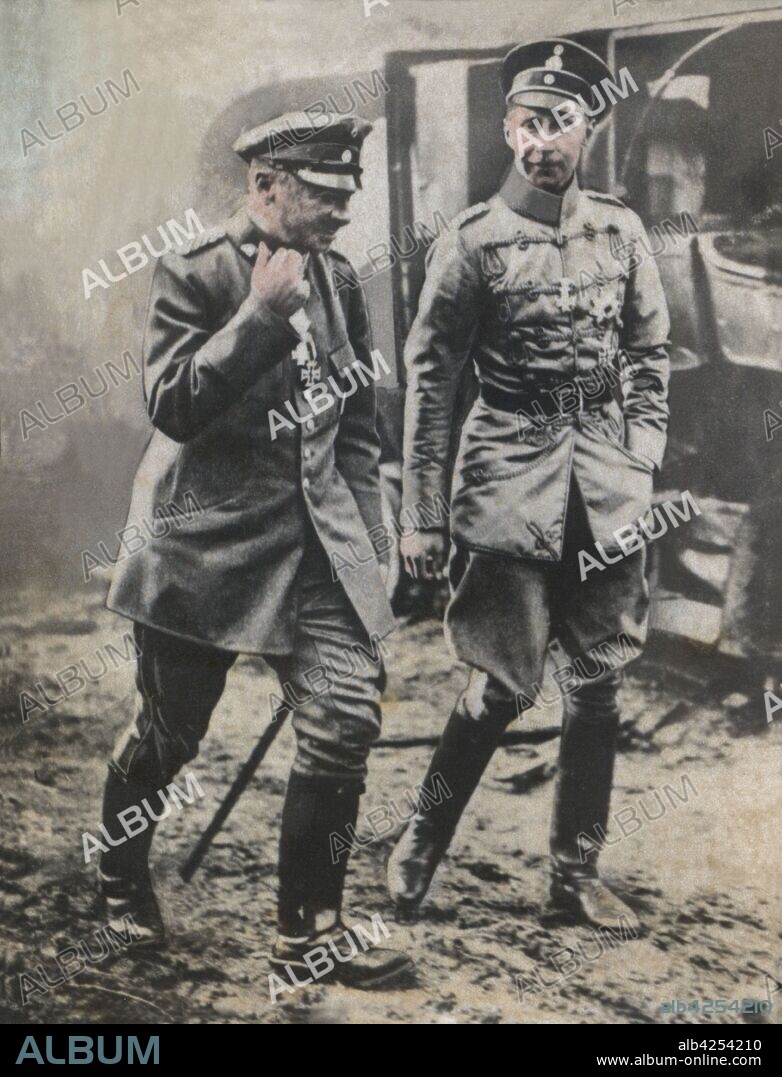 Primera guerra mundial (1914-1918). El kaiser Guillermo II de Alemania (1888-1918) y el rey Federico Augusto III de Sajonia (1865-1932) en campaña.
