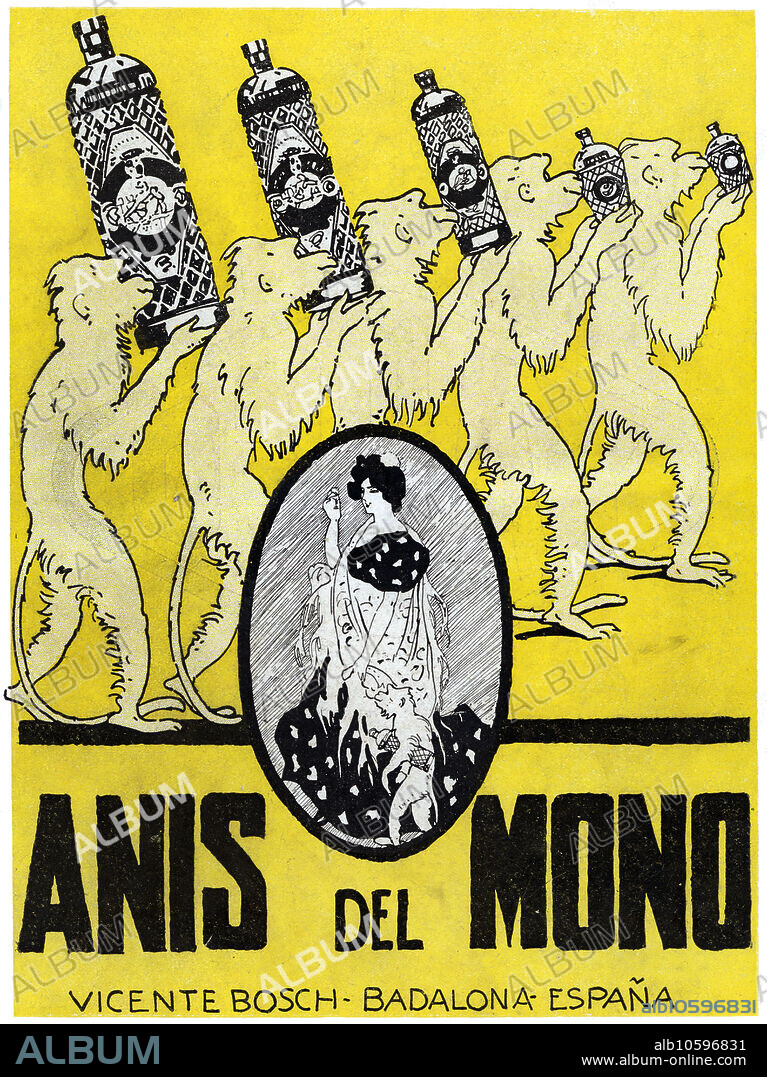Publicidad de Anís del Mono, de Vicente Bosch. Badalona, año 1926.