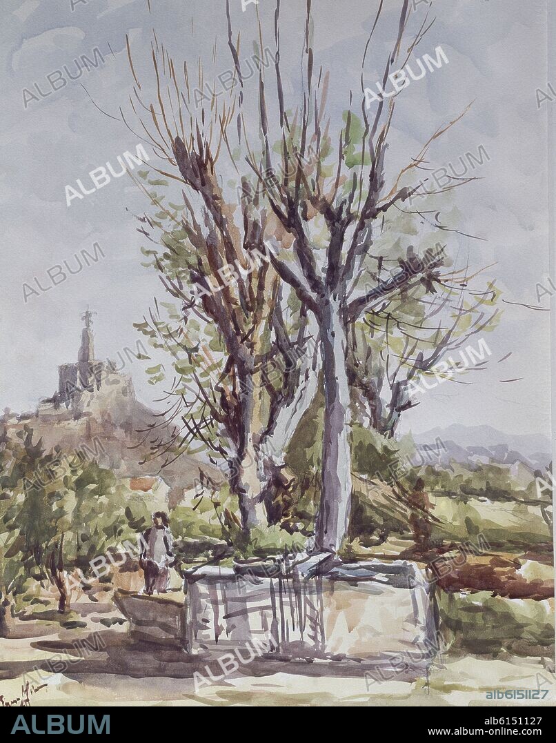 FULGENCIO SAURA MIRA. PAISAJE - 1970 - ACUARELA/PAPEL - 77 X62 CM.