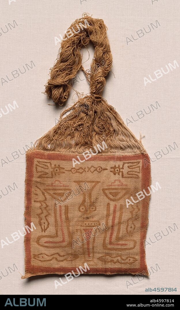 Mummy Bundle "Mask", 400-200 BC. The Paracas people of Peru's South Coast buried their dead in pear-shaped mummy bundles made of a seated human body carefully wrapped in garments and other textiles. Sometimes a painted cloth was placed at the top of the bundle, as though it served as the bundle's face, head, or "mask." The cloth was padded on the back so it curved outward like a face, and the tress-like yarns (unwoven warps) at the upper edge were arranged around a solid cotton disk that, in turn, was wrapped with a headband (see photo). Some cloths were painted with mask-like faces, and others with full figures, apparently mythical creatures.