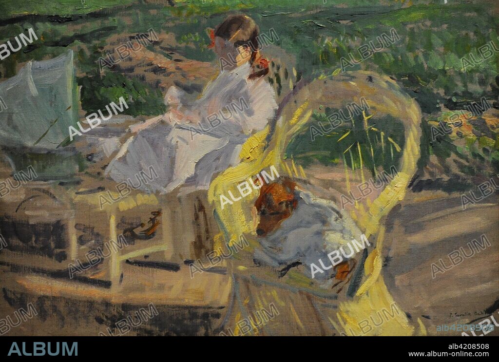 Joaquín Sorolla y Bastida (1863-1923). Pintor español. En el jardín de la calle Miguel Ángel, 1906. Pintura que posiblemente representa a Elena, hija pequeña de Sorolla, en el jardín de la casa que la familia Sorolla alquiló en la calle Miguel Angel. Oleo sobre lienzo. Museo Sorolla. Madrid. España.