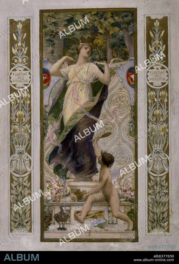 LUC OLIVIER MERSON. Sketch for the 'festival staircase' at the Hotel de Ville in Paris: Female toilette, c1888-1898.