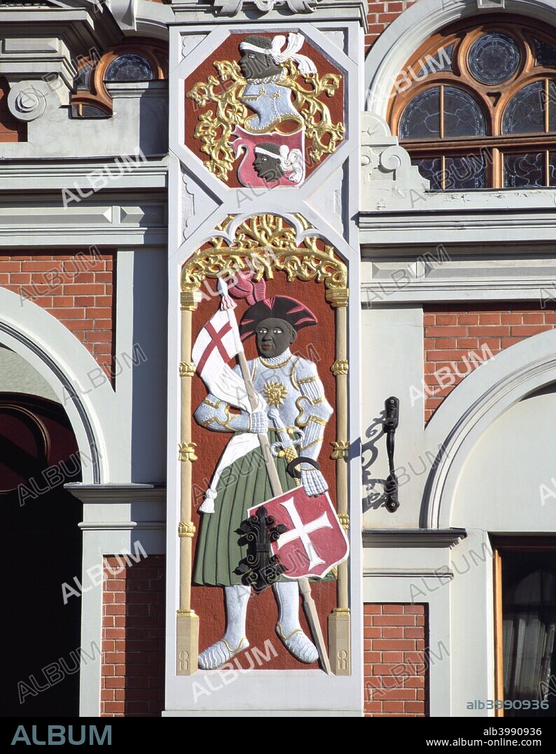 House of Blackheads, Riga, Latvia. One of the architectural treasures of Riga, this building was recently rebuilt in honour of the city's 800th anniversary in 2001. Dating from 1344, it was destroyed in 1941. The building was rented to the Blackheads, a guild of foreign merchants from the 15th century and was purchased by them in 1713.