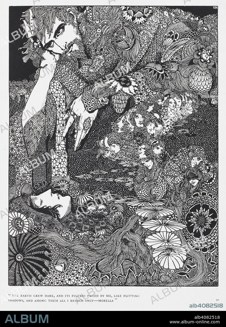 EDGAR ALLAN POE and HARRY CLARKE. The Earth grew dark, and its figures passed by me, like flitting shadows, and among them all I beheld only- Morella. From the story Morella. Tales of Mystery and Imagination ... Illustrated by Harry Clarke. G. G. Harrap & Co.: London, 1919. Source: 12703.i.43, opposite 30. Language: English.