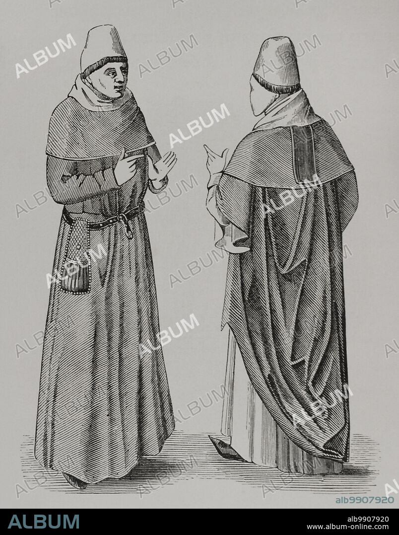Francia. Rector y doctor de la Universidad de París. Grabado a partir de una miniatura del siglo XV en la "Cité de Dieu". Sciences & Lettres au Moyen Age et à l'époque de la Renaissance. París, 1877.