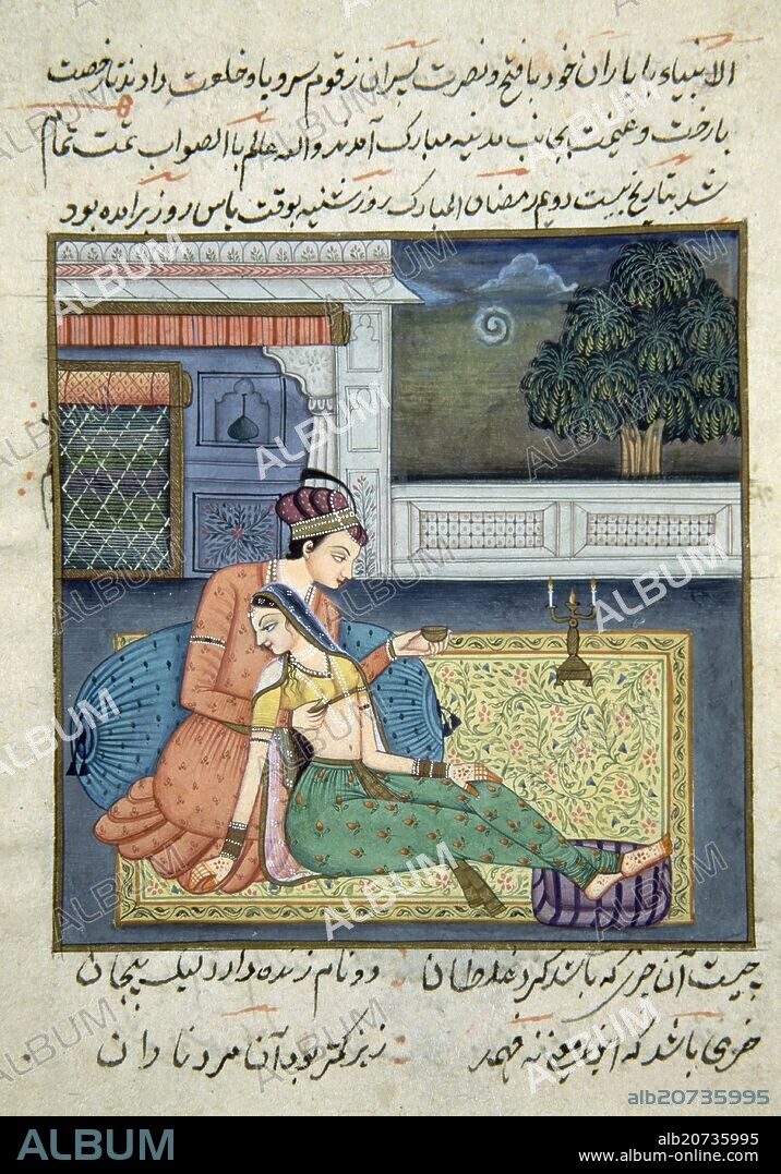 LAMINA INDIA - INDIO CON SU CONCUBINA - SIGLO XIX.