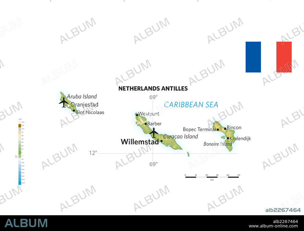 Aruba and Netherlands Antilles. Physical and political map of Aruba and the Netherlands Antilles.