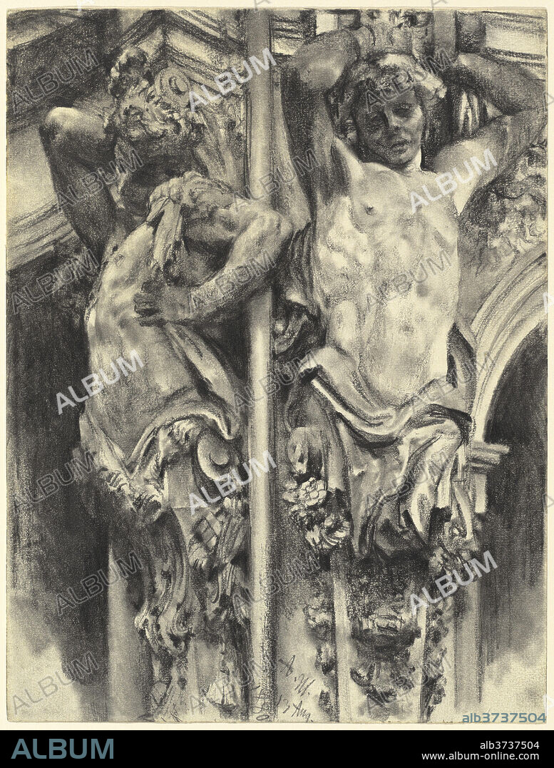 ADOLPH MENZEL. Atlases on the Wallpavillon of the Dresden Zwinger. Dated: 1880. Dimensions: sheet: 32.3 x 24.4 cm (12 11/16 x 9 5/8 in.). Medium: graphite with stumping, on wove paper with a ribbed or laid pattern.
