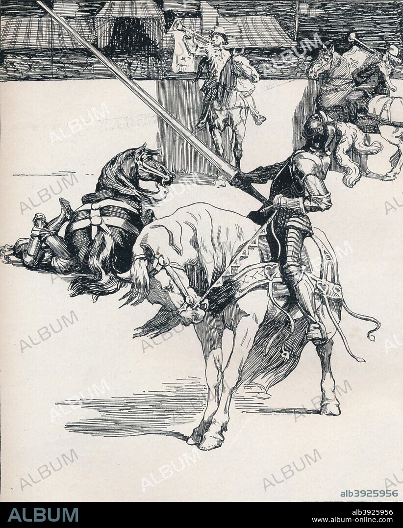 'Illustration for Ivanhoe by Anonymous', c1898. Ivanhoe is a historical novel by Sir Walter Scott (1771-1832), first published in 1820 in three volumes. From The Studio Volume 14 by Ralph Nevill. [London Offices of the Studio, London, 1898].