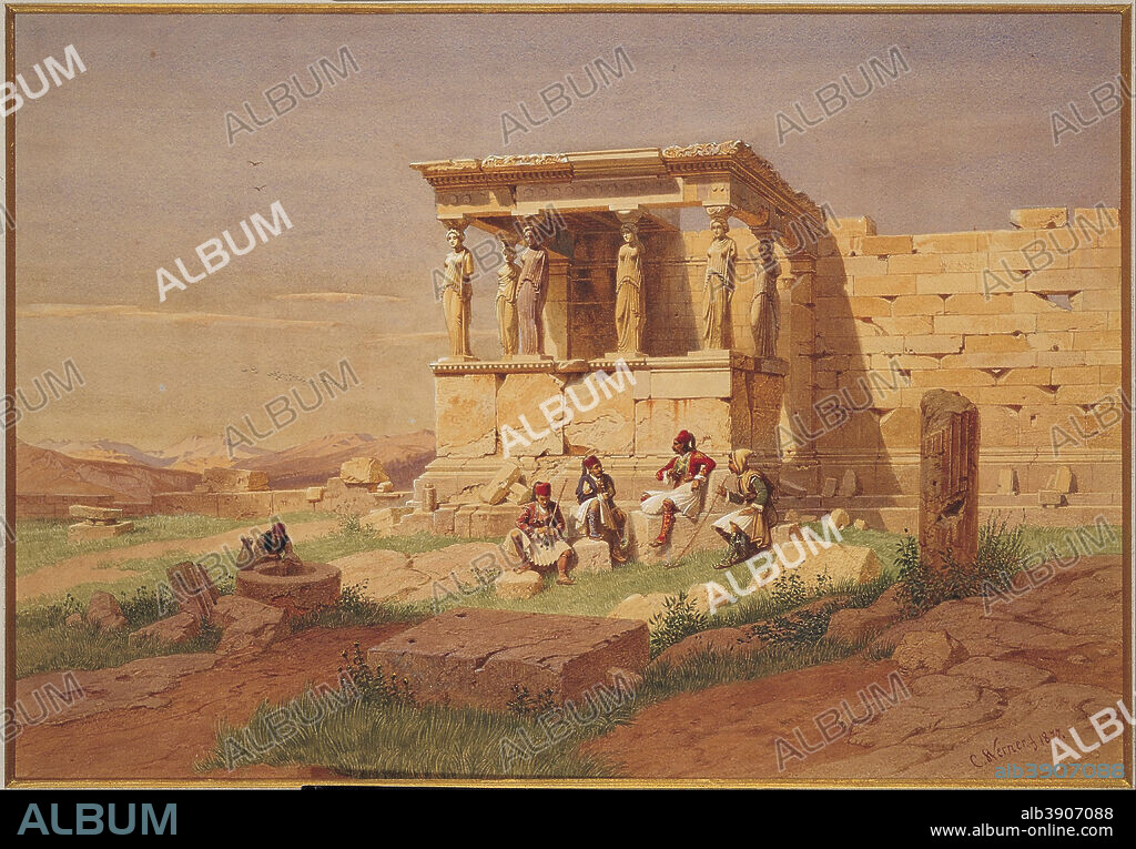 WERNER CARL-FRIEDRICH. The Prostasis (portico) of the Caryatids on the Erechtheion. Date/Period: 1877. Painting. Height: 320 mm (12.59 in); Width: 550 mm (21.65 in).
