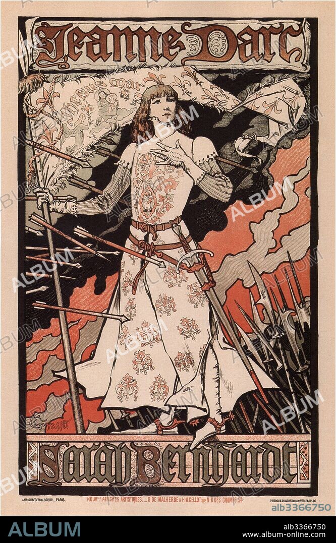 EUGENE GRASSET. Sarah Bernhardt as Joan of Arc.