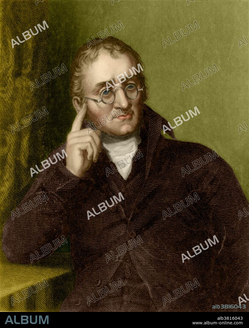John Dalton (September 6, 1766 - July 27, 1844) was an English chemist, meteorologist and physicist. Though he is best known for his pioneering work in the development of modern atomic theory he began a meteorological diary in 1787 in which he entered more than 200,000 observations. In the early 1800's he began his life's work culminating in his atomic theory that consists of five main points; 1) elements are made of extremely small particles called atoms, 2) atoms of a given element are identical in size, mass, and other properties, thus atoms of different elements differ in size, mass, and other properties, 3) atoms cannot be subdivided, created, or destroyed, 4) atoms of different elements combine in simple whole-number ratios to form chemical compounds, and 5) in chemical reactions, atoms are combined, separated, or rearranged. Dalton used his own symbols to visually represent the atomic structure of compounds. Many of the first compounds listed in the New System of Chemical Philosophy correspond to modern views, although many others do not. He died in 1844 at the age of 77.