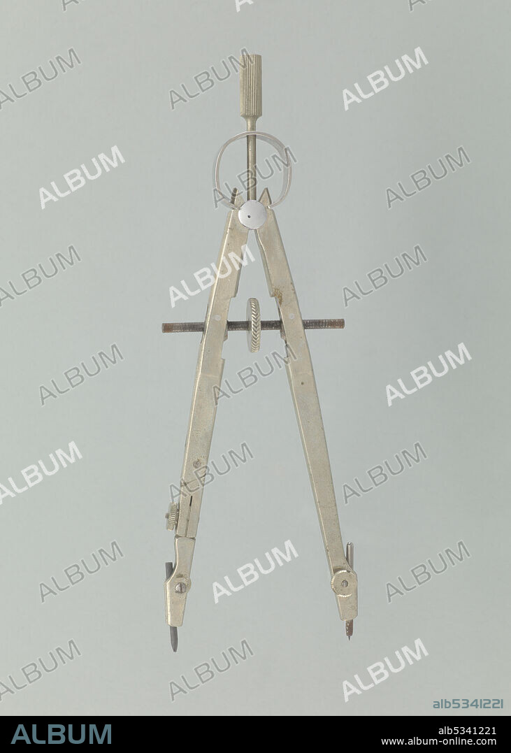 KEUFFEL & ESSER CO.. Large compass from a drafting tool kit used by architect John S. Chase. Chase (1925-2012) was the first licensed African-American architect in the state of Texas, and the first African-American to serve on the U.S. Commission of Fine Arts. The metal compass has a grooved handle and adjustable circle at the top. The hinge is attached to two (2) legs. There is a central wheel between the legs. The bottom of one leg has a metal needle point. The other has a lower hinged tip with a screw closure. A piece of graphite is secured at the bottom of the leg. One leg is engraved with [K & E CO / GERMANY].