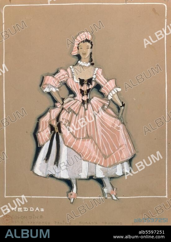 Leoncavallo, Ruggiero; ital. Komponist. 1857-1919. Werke: Pagliacci (dt. Der Bajazzo; Oper; Libr.: der Komponist; UA 1892). Figurine der Nedda / Colombina für eine Aufführung an der Opéra in Paris. Zeichnung, unbez. und undat. Deckfarben auf getöntem Papier. Paris, Bibliothèque de l'Opéra.