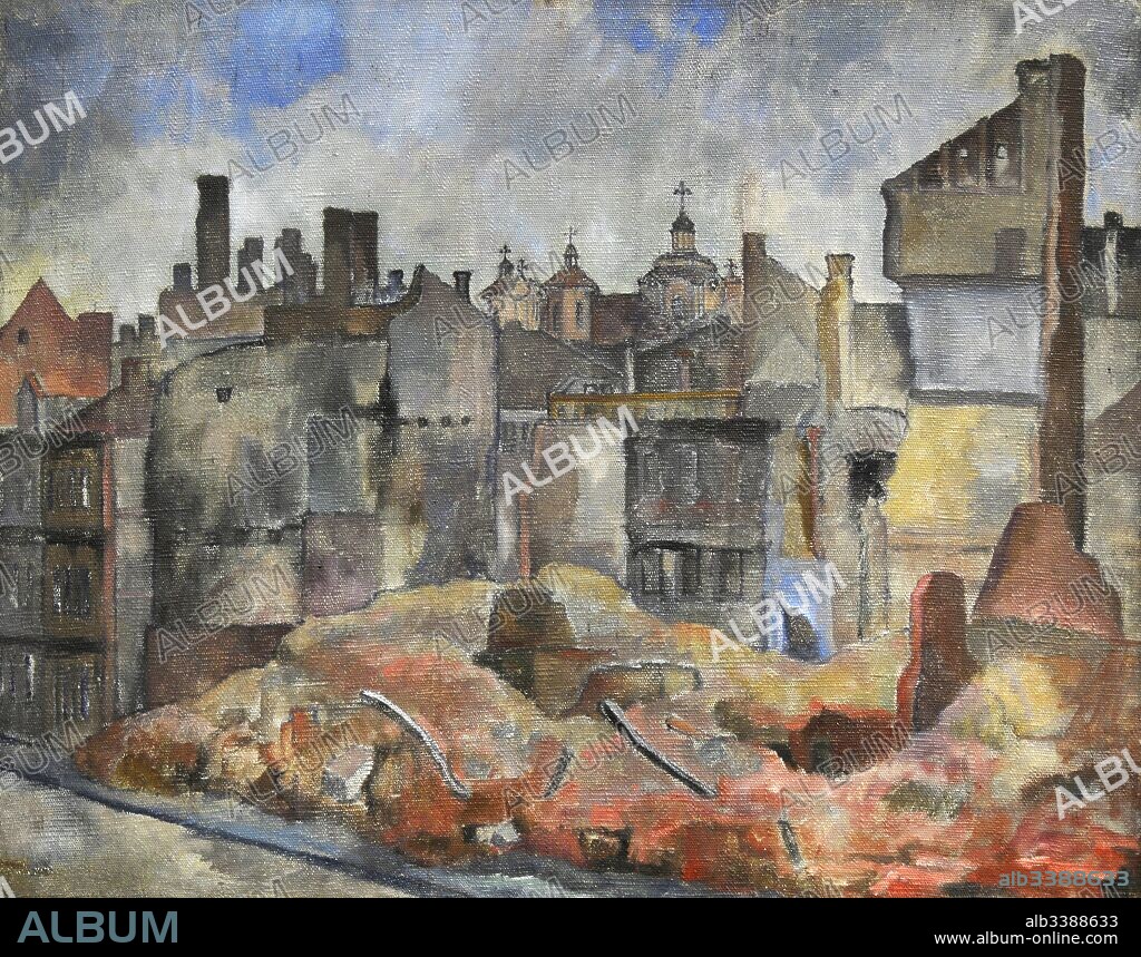 Bronius Uogintas (1913-1988). Lithuanian painter. Ruins of Vokieciu street in Vilnius, 1946. National Gallery of Art. Vilnius, Lithuania.