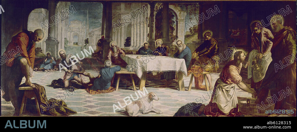 JACOPO COMIN-JACOBO ROBUSTI-TINTORETTO. EL LAVATORIO DE PIES - 1548-1549 - O/L - 210x533 - NP 2824 - RENACIMIENTO ITALIANO - ESCUELA VENECIANA.