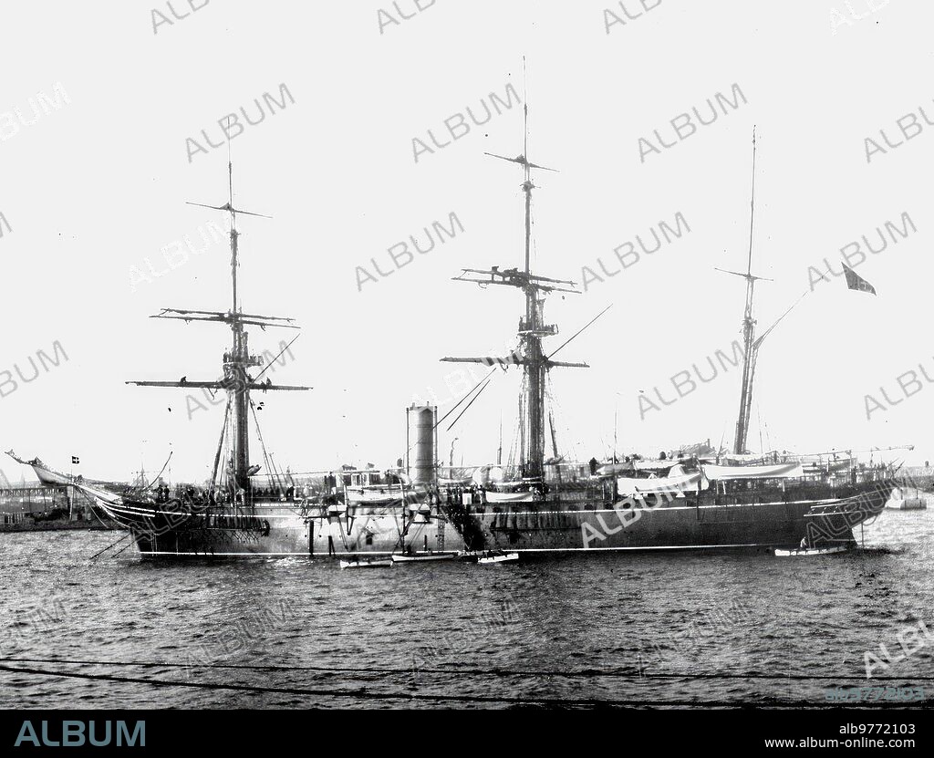 April 23, 1906. Barcelona. Corvette-school of the Italian Marine Guards, which has anchored in the port of Barcelona.