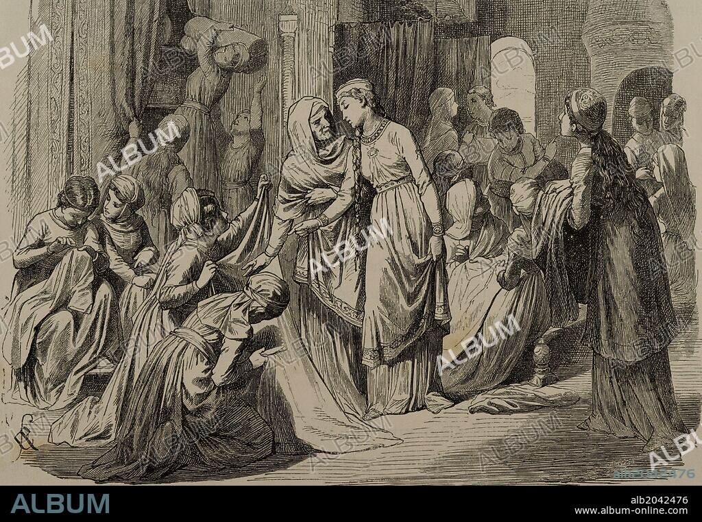 SANTA HILDA DE WHITBY (614-680). Religiosa británica. Fundó la abadía de Whitby en el 657, del que fue abadesa. Ejerció gran influencia en toda Inglaterra. Grabado de "England", año 1880.