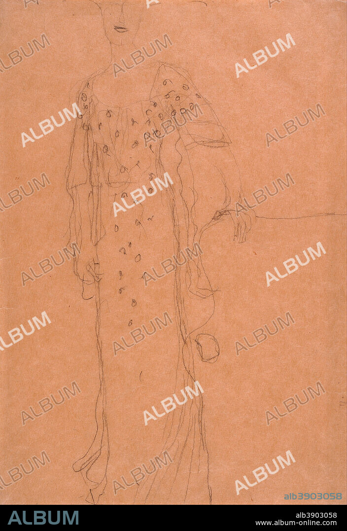 GUSTAV KLIMT. Study for Portrait of Adele Bloch-Bauer I. Date/Period: 1903. Works on paper-Drawings. Charcoal on paper Charcoal on paper. Height: 456 mm (17.95 in); Width: 314 mm (12.36 in).