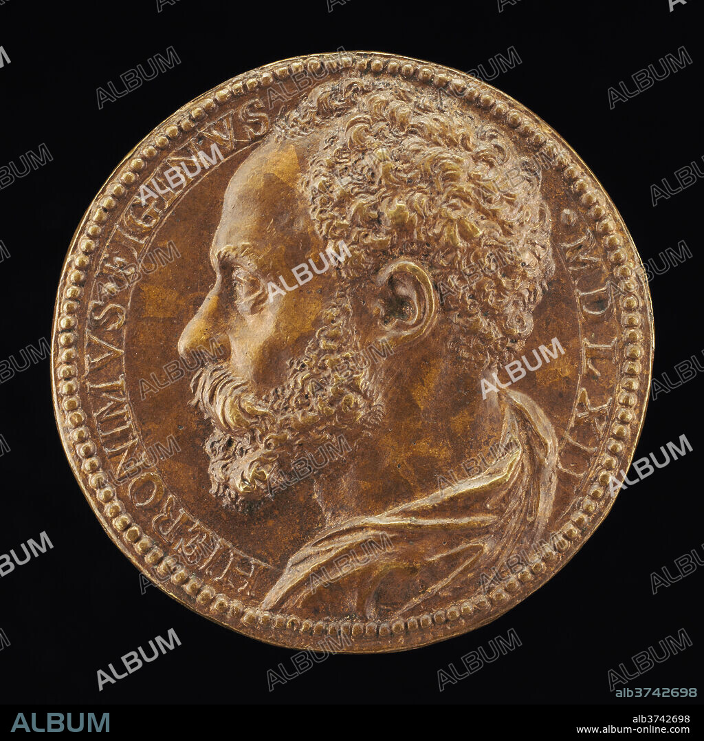 PIER PAOLO GALEOTTI. Girolamo Figino, 16th Century Milanese Painter [obverse]. Dated: 1562. Dimensions: overall (diameter): 3.73 cm (1 7/16 in.)  gross weight: 20.08 gr (0.044 lb.)  axis: 12:00. Medium: bronze.