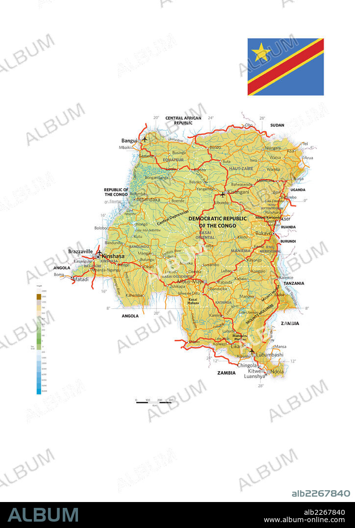 REPUBLICA DEMOCRATICA DEL CONGO. Mapa físico y político de la República Democrática del Congo.