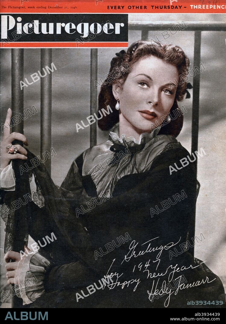 Hedy Lamarr (1914-2000), Austrian-born American actress, 1946. From the front cover of Picturegoer magazine ( 21 December 1946).  Cropping restrictions are in place.