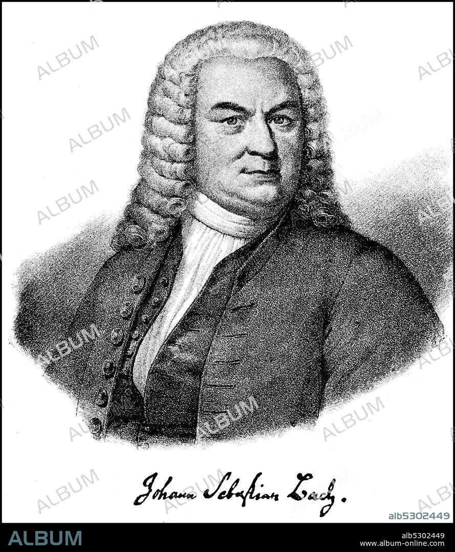 Johann Sebastian Bach, March 31, 1685 - July 28, 1750, was a German composer, cantor and organ and harpsichord virtuoso of Baroque  /  Johann Sebastian Bach, 31. März 1685 - 28. Juli 1750, war ein deutscher Komponist, Kantor sowie Orgel- und Cembalovirtuose des Barocks, Historisch, historical, digital improved reproduction of an original from the 19th century / digitale Reproduktion einer Originalvorlage aus dem 19. Jahrhundert,.