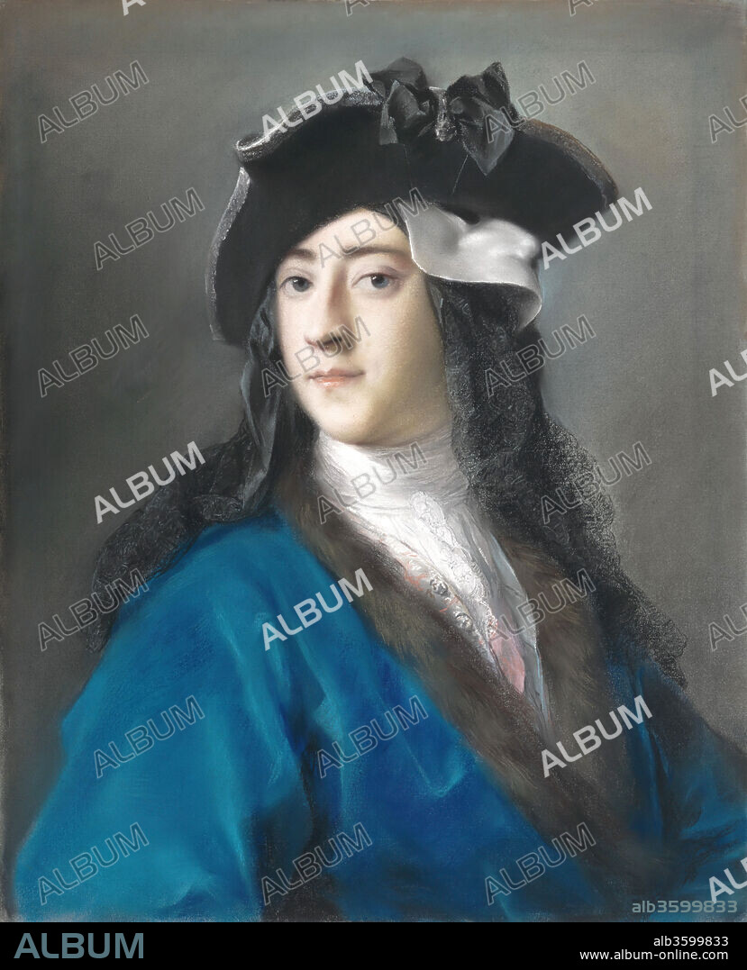 Gustavus Hamilton (1710-1746), Second Viscount Boyne, in Masquerade Costume. Artist: Rosalba Carriera (Italian, Venice 1673-1757 Venice). Dimensions: 22 1/4 x 16 7/8 in. (56.5 x 42.9 cm). Date: 1730-31.
Gustavus Hamilton (1710-1746), who was Irish, succeeded in 1723 as Viscount Boyne. He and Edward Walpole, the second son of the powerful Whig prime minister Sir Robert Walpole, were in Venice from January to March 1730, enjoying the pleasures of the Carnival season, and Boyne was there again the following winter. There are three versions of the present portrait: the second (private collection) shows the sitter in an identical costume; in the third (Barber Institute of Fine Arts, University of Birmingham, England) he wears a brown brocaded coat. The hat, veil, and mask, worn outdoors with a black coat, is known to Venetians as the <i>bautta</i> and offered its wearer the advantage of anonymity.