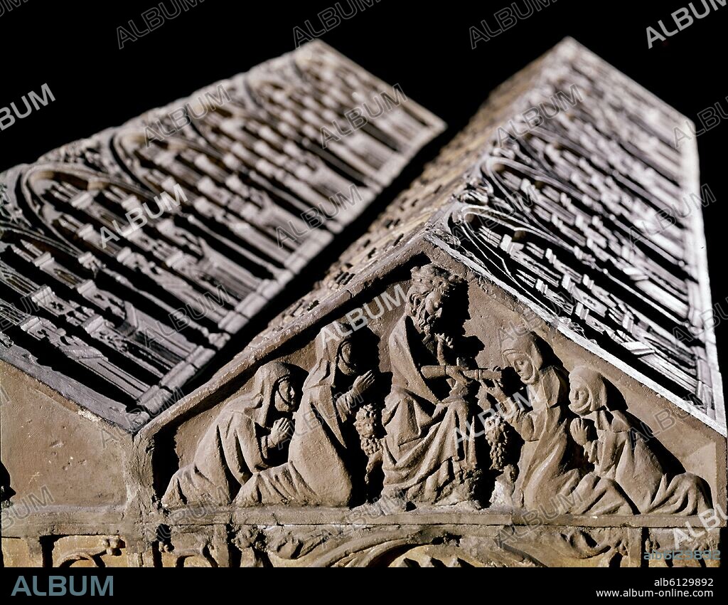 AUTOR LIBRE 01307. RELIEVE DEL SEPULCRO DE ALFONSO VIII Y LEONOR DE PLANTAGENET - EL REY DA BULA FUNDACIONAL A DOÑA SOL PRIMERA ABADESA DEL MONASTERIO - SIGLO XIII.