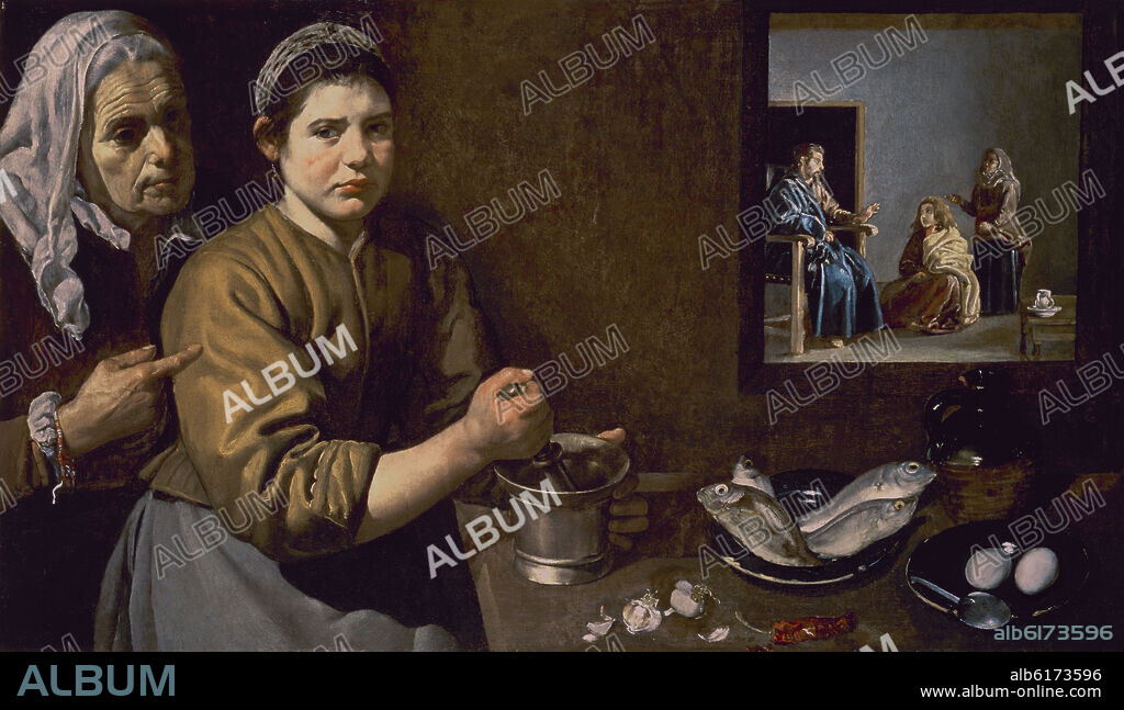 DIEGO VELAZQUEZ (1599-1660). CRISTO EN CASA DE MARTA Y MARIA - 1618 - OLEO/LIENZO - 60 X 103,5 - BARROCO ESPAÑOL.