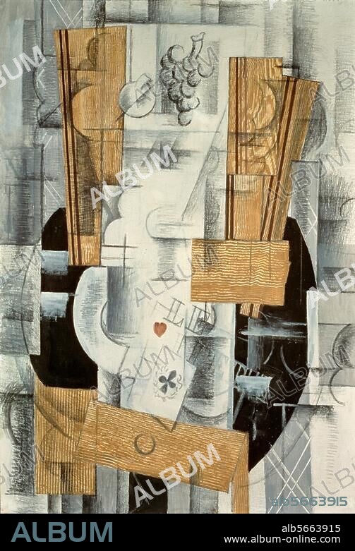 GEORGES BRAQUE. Braque, Georges. 1882-1963. "Still-life with Playing Cards", 1913. Gouache and Papier colle, 80 × 59cm. Paris, Musée National d'Art Moderne.