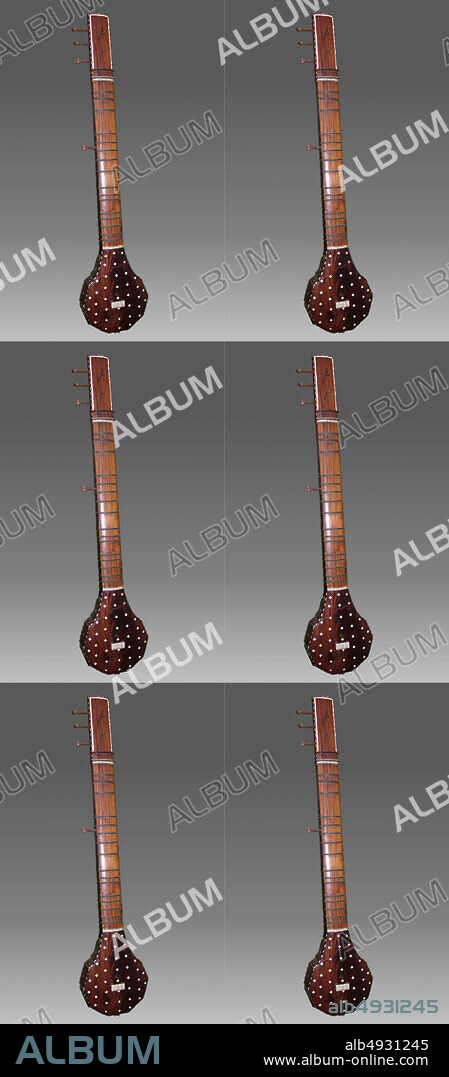 Sitar, Indian, mid-19th century, India, Indian, Wood, ivory, metal, L. 54 × Diam. 8 in. (137.2 × 20.3 cm), Chordophone-Lute-plucked-fretted.