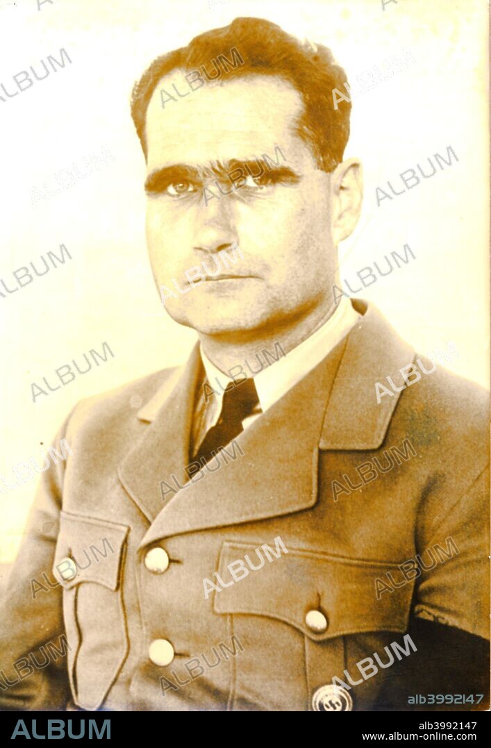 Rudolf Hess, Nazi Deputy Leader, World War II, c1933-c1941. Pictured shortly before his flight to Scotland. Hess (1894-1987) was appointed Adolf Hitler's deputy shortly after the Nazis came to power in 1933. In 1941, just before the German invasion of the Soviet Union, he flew to Scotland, ostensibly to begin peace negotiations with the British government. His plane crash landed near Eaglesham, Renfrewshire and he was arrested and spent the rest of the war as a POW. Found guilty of war crimes at the Nuremberg Trials in 1946, Hess spent the rest of his life in Spandau Prison in Berlin.