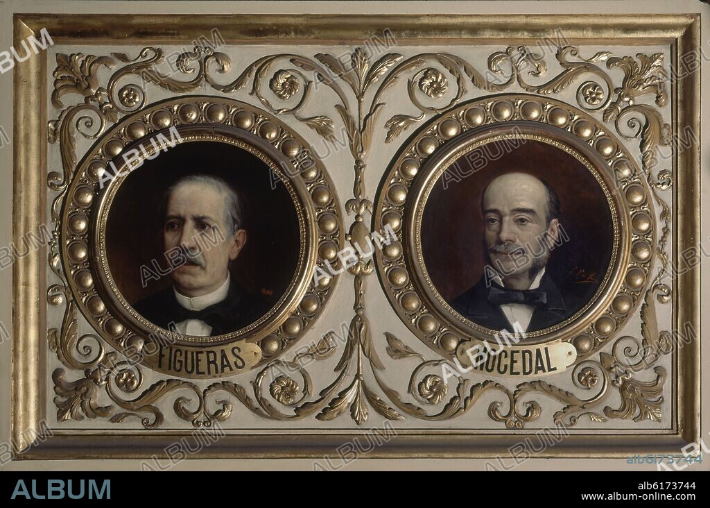 LAREDO MANUEL / MTNEZ RINCON S. SALON DE CONFERENCIAS - MEDALLON - ESTANISLAO FIGUERAS Y MORAGAS JUNTO A CANDIDO NOCEDAL - 1886.